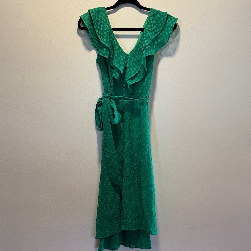 DKNY Green Midi Dress with Ruffle Detail